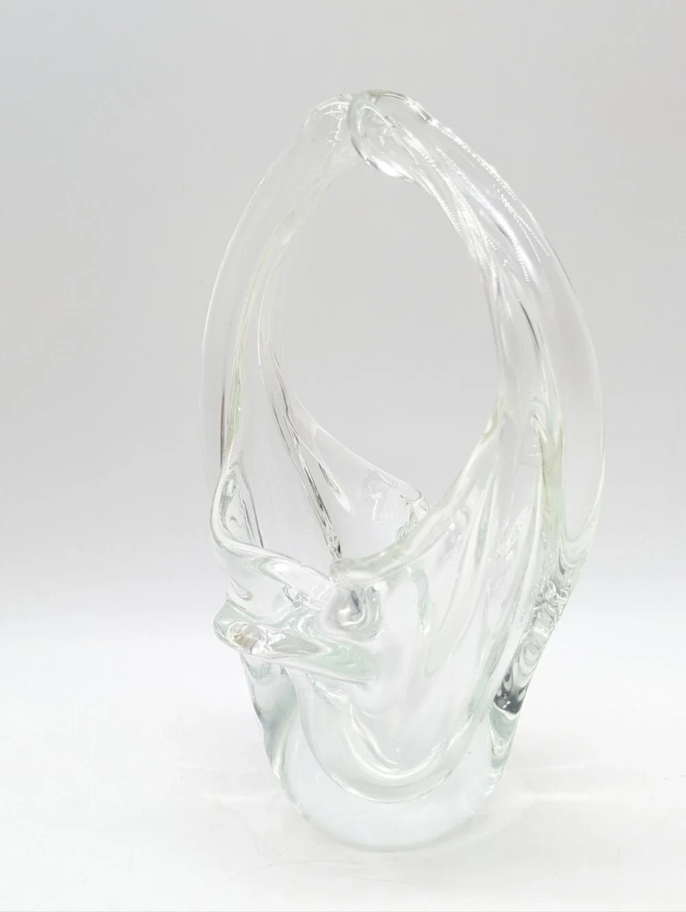 Vintage Clear Glass Art Basket Decor